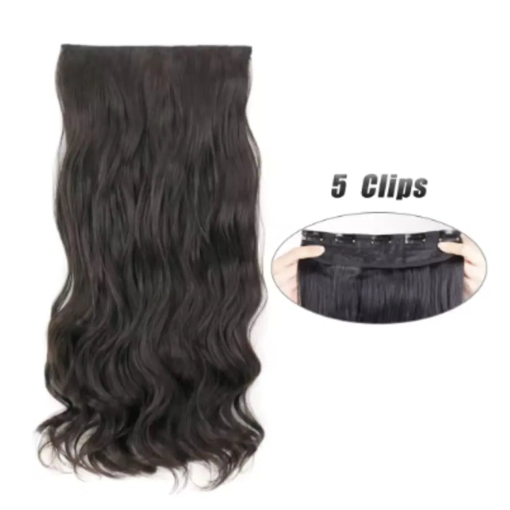 Aplique De Cabelo Castanho Escuro Ondulado Sintético Com 5 Clipes