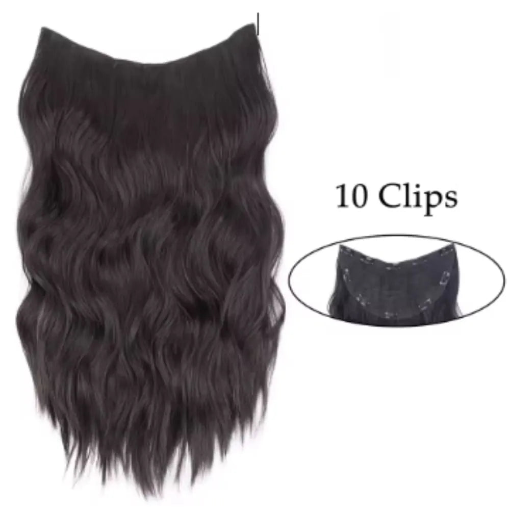 Aplique De Cabelo Preto Ondulado Sintético Com 10 Clipes