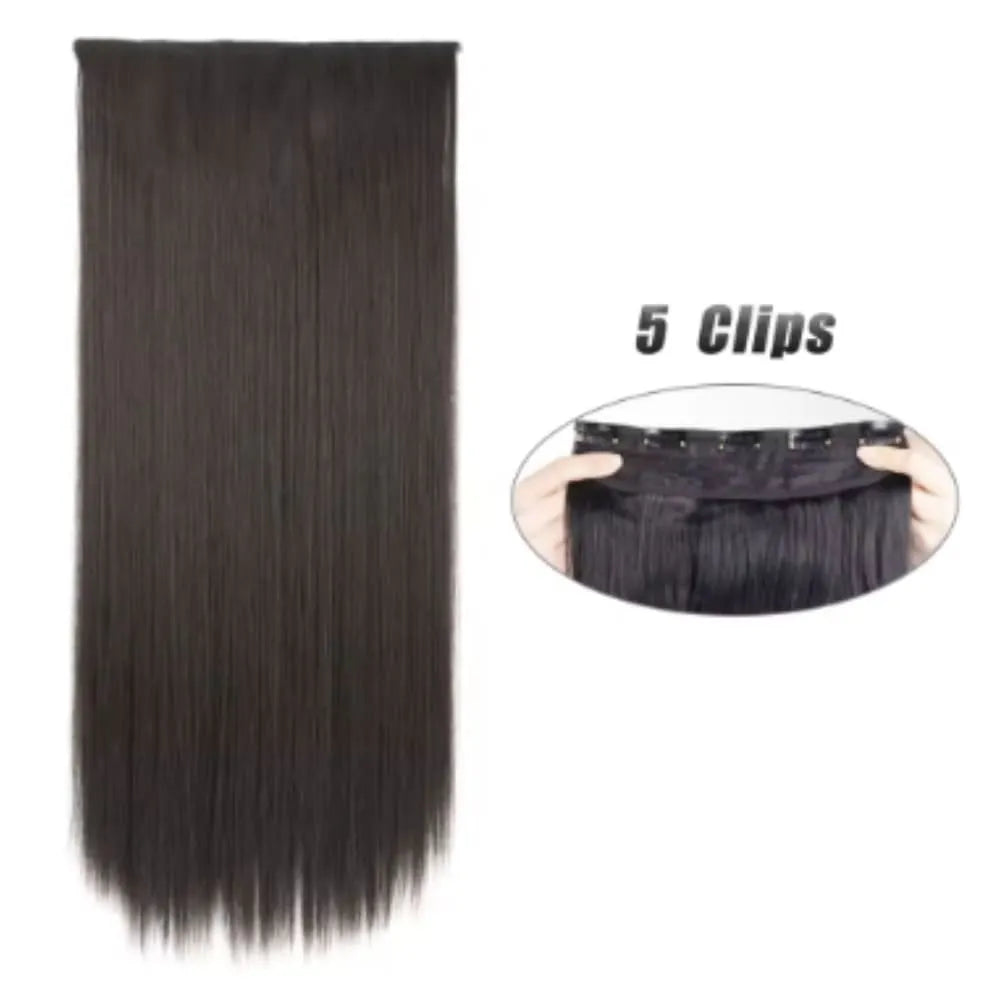Aplique De Cabelo Preto Liso Sintético Com 5 Clipes
